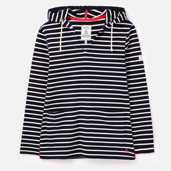 Joules Tops - 🐝 NWOT Joules Lisa V Neck Pop Over Hoodie Navy White Size 8